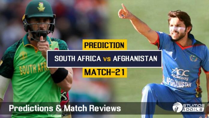 Match Prediction For South Africa VS Afghanistan – 21st ODI ICC CWC19
