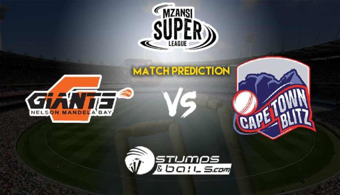 Cape Town Blitz vs Nelson Mandela Bay Giants Match Prediction | Mzansi Super League 2019 | MSL 2019 | CTB vs NMBG