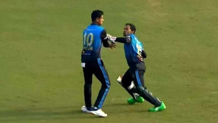 Mushfiqur Rahim hitting his own teammate