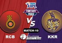 RCB vs KKR IPL 2021, Match 10|RCB vs KKR Dream11 Predictions FANTASY-10: RCB vs KKR