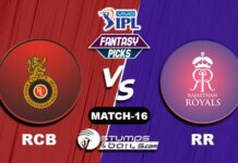 RCB vs RR IPL 2021, Match 16| RCB vs RR Dream11 Predictions FANTASY-16: RCB vs RR