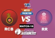 IPL 2021: RCB vs RR| StumpsandBails Match Predictions Match-Prediction-16: RCB vs RR