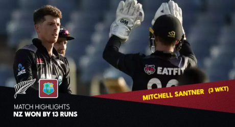 WI vs NZ: New Zealand defeats West Indies in the first T20 game, with Mitchell Santner opening the innings