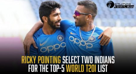 Ricky Pointing select two Indians for the Top-5 World Cup T20I list