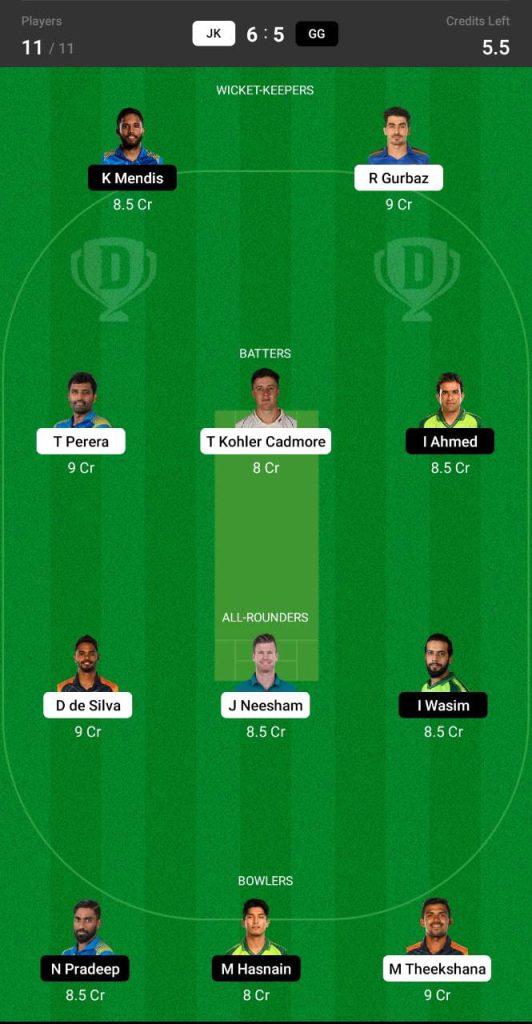 JK VS GG Dream 11 Prediction