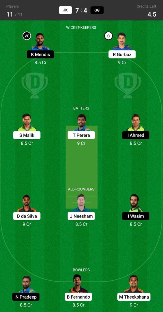 JK VS GG Dream 11 Prediction