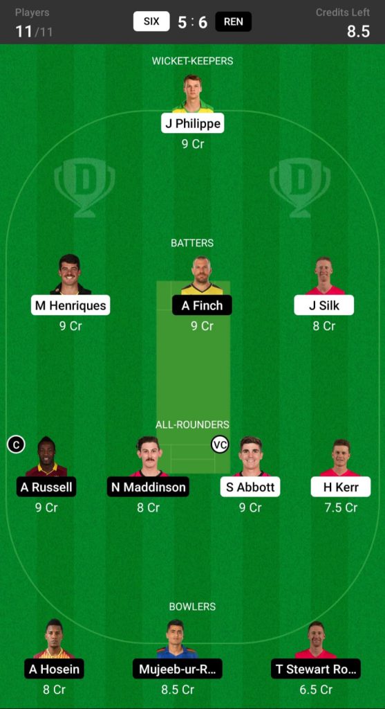 SIX vs REN Dream11 Prediction