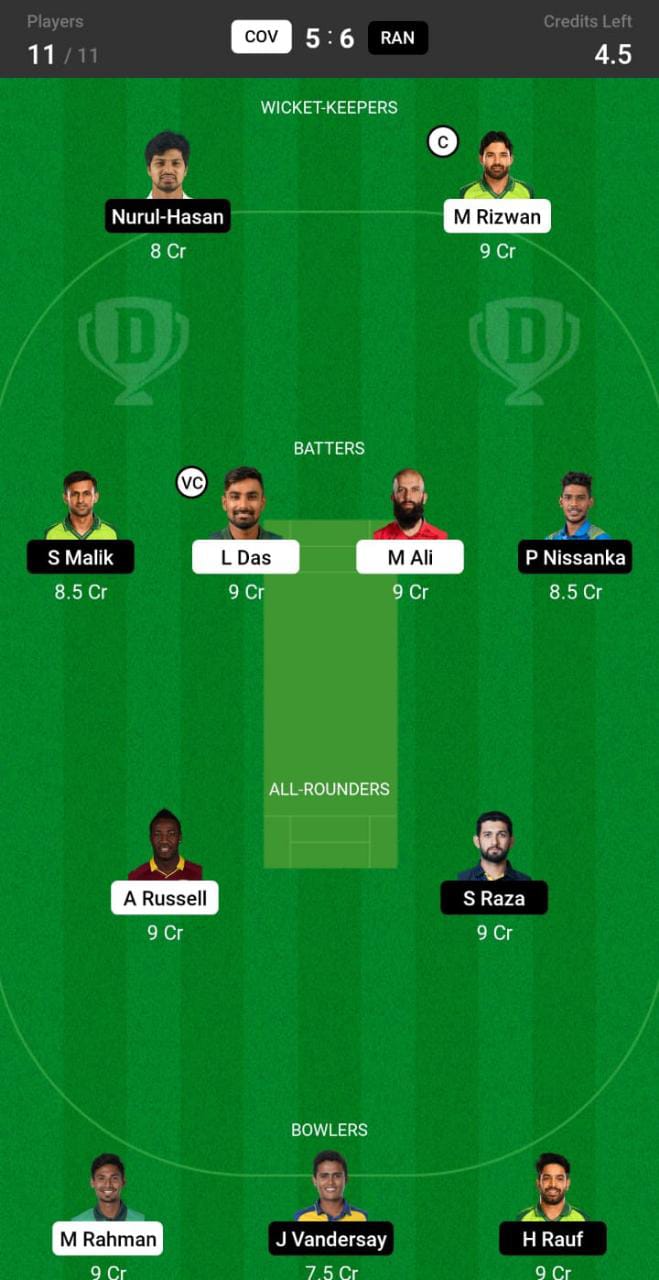 COV vs RAN Dream 11 Prediction