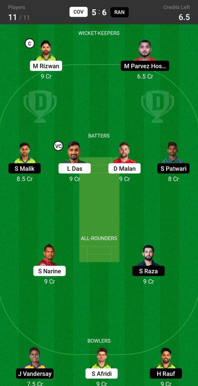 COV vs RAN Dream 11 Prediction