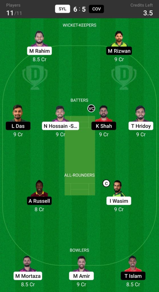 SYL vs COV Dream11 Team Today