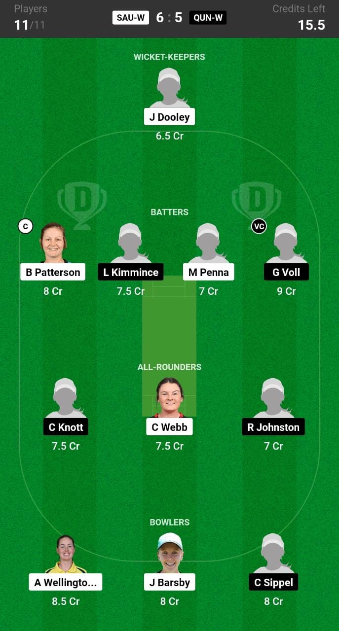 SAU-W vs QUN-W Dream11 Team Today