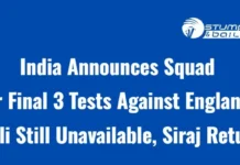 India Announces Squad for Final Three Tests Against England: Kohli Still Unavailable, Siraj Returns India Squad for last 3 Tests vs England