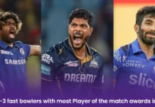 Top-3 fast bowlers with most Player of the match awards in IPL Fast bowlers with most POTM awards