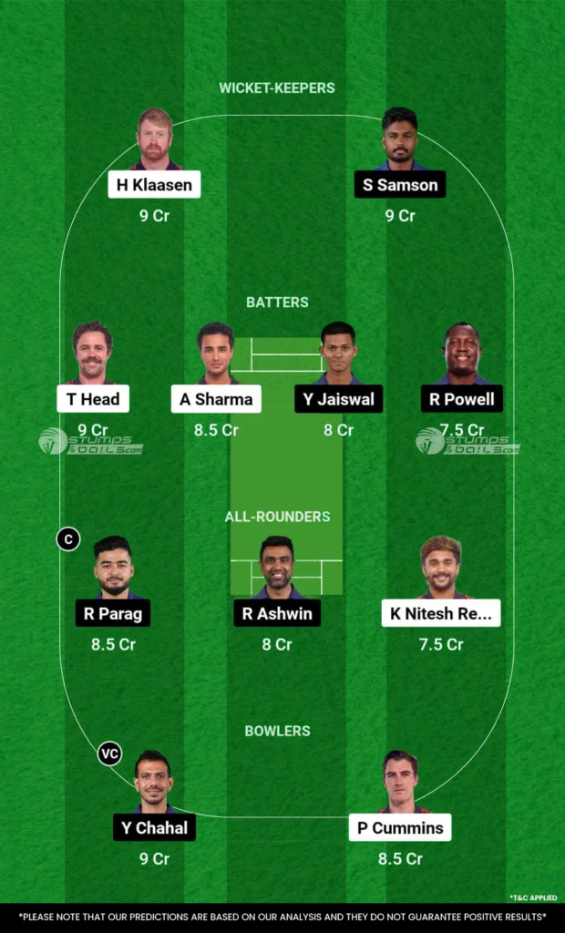 SRH vs RR Dream11 Prediction