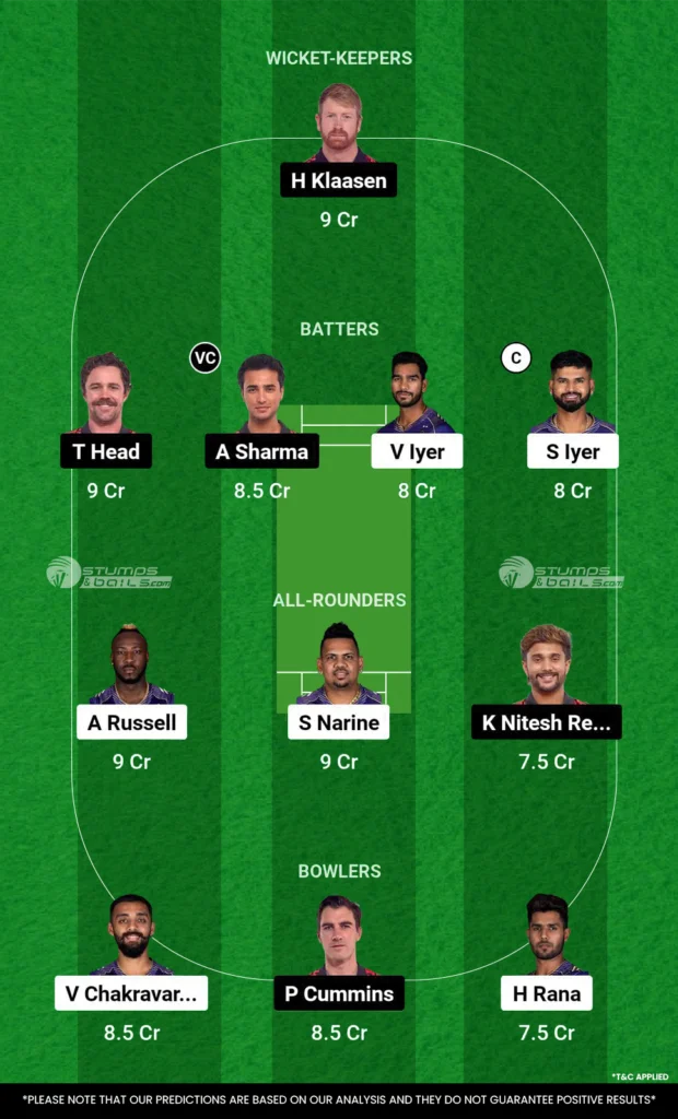 KKR vs SRH Dream11 Prediction