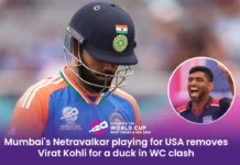 Mumbai’s Netravalkar playing for USA removes Virat Kohli for a duck in WC clash Saurabh Netravalkar out Virat Kohli