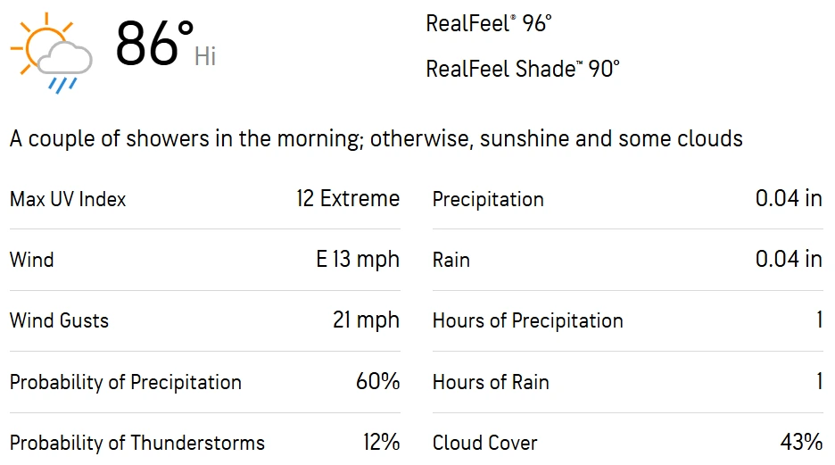 Botanical Gardens Rangers vs Dark View Explorers 14th Match Weather Report