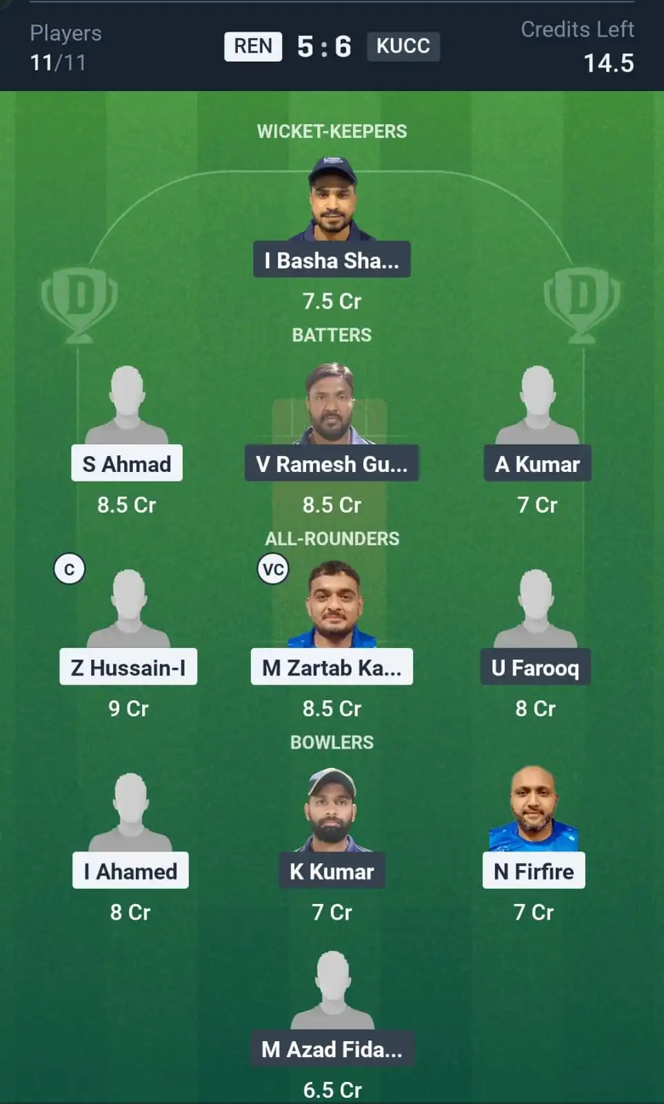 REN vs KUCC 30th Match Dream11 Prediction