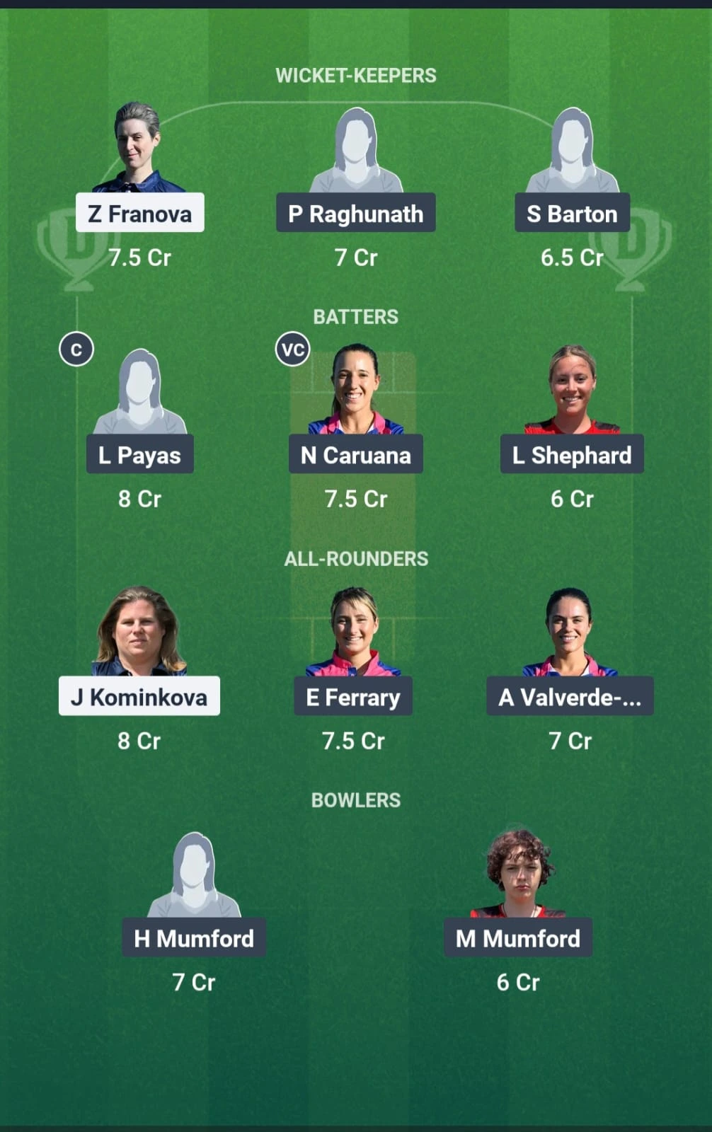 CZE-W vs GIB-W 5th Match Fantasy Team2