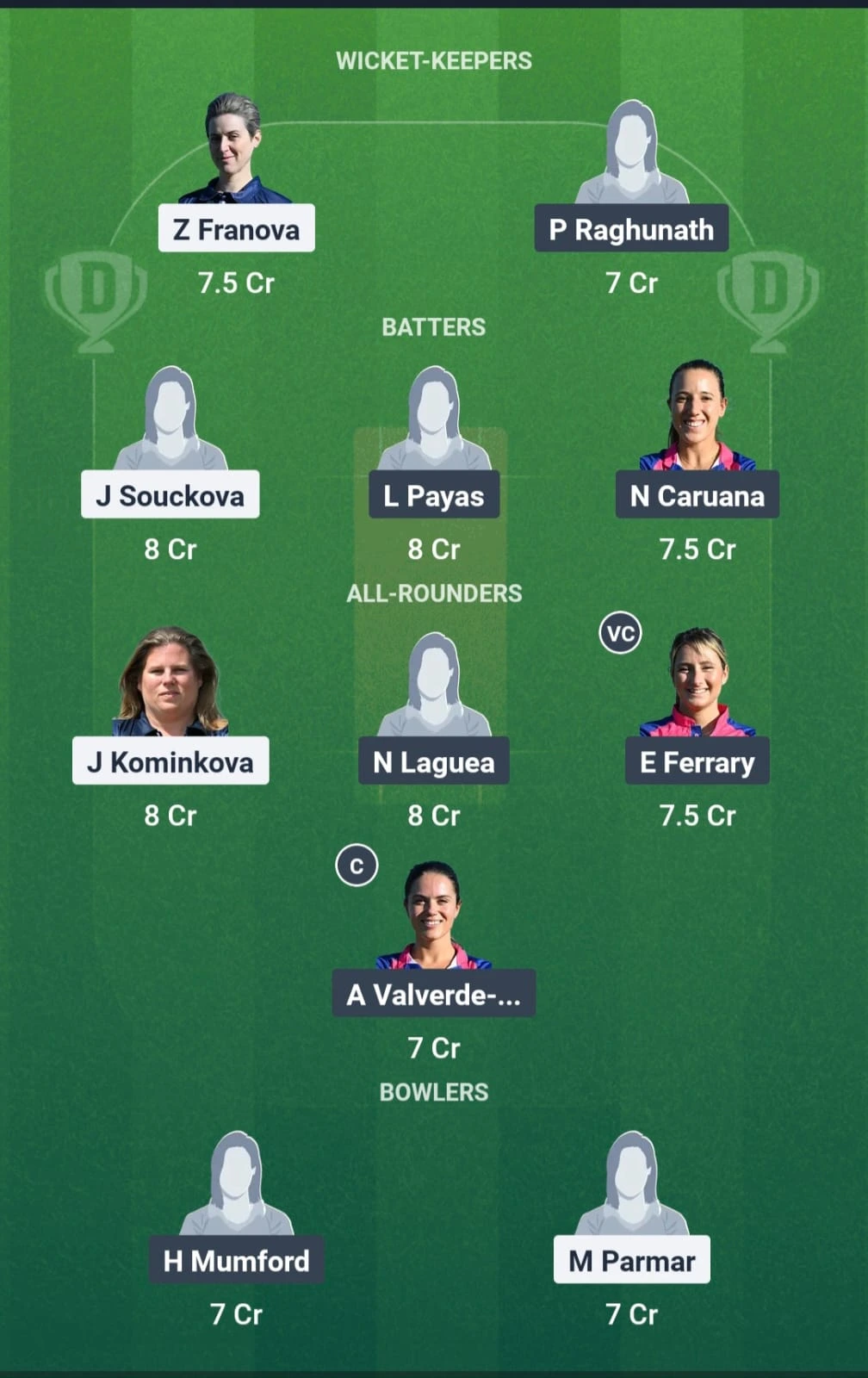 CZE-W vs GIB-W 5th Match Fantasy Team1