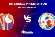 WAS vs NY Dream11 Prediction Major League Cricket 2025 – Final Match WAS vs NY Final Match Dream11 Prediction