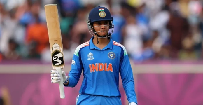 Smriti Mandhana celebrating her 5000 ODI runs milestone