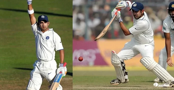 Gautam Gambhir batting against Australia, highlighting the elbow collision incident