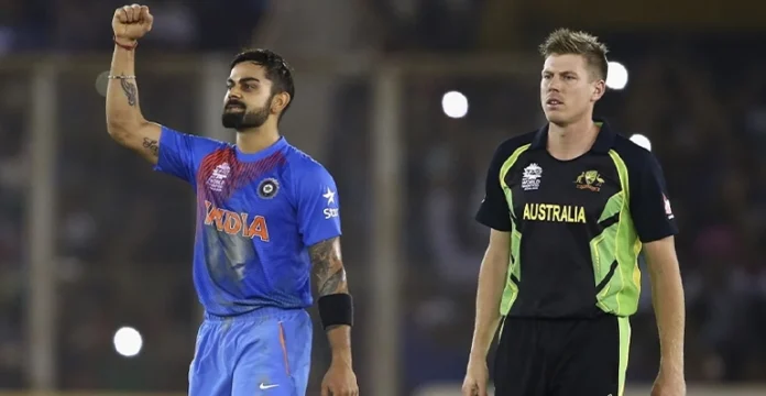 Virat Kohli reacting to James Faulkner during 2016 ODI clash