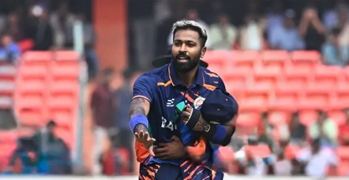 Hardik Pandya batting for Baroda in SMAT 2025 record chase